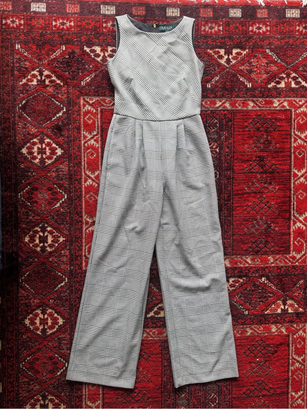 Lauren Ralph Lauren Glen Plaid Twill Sleeveless Jumpsuit